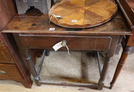 18th century oak side table, on turned legs with stretcher